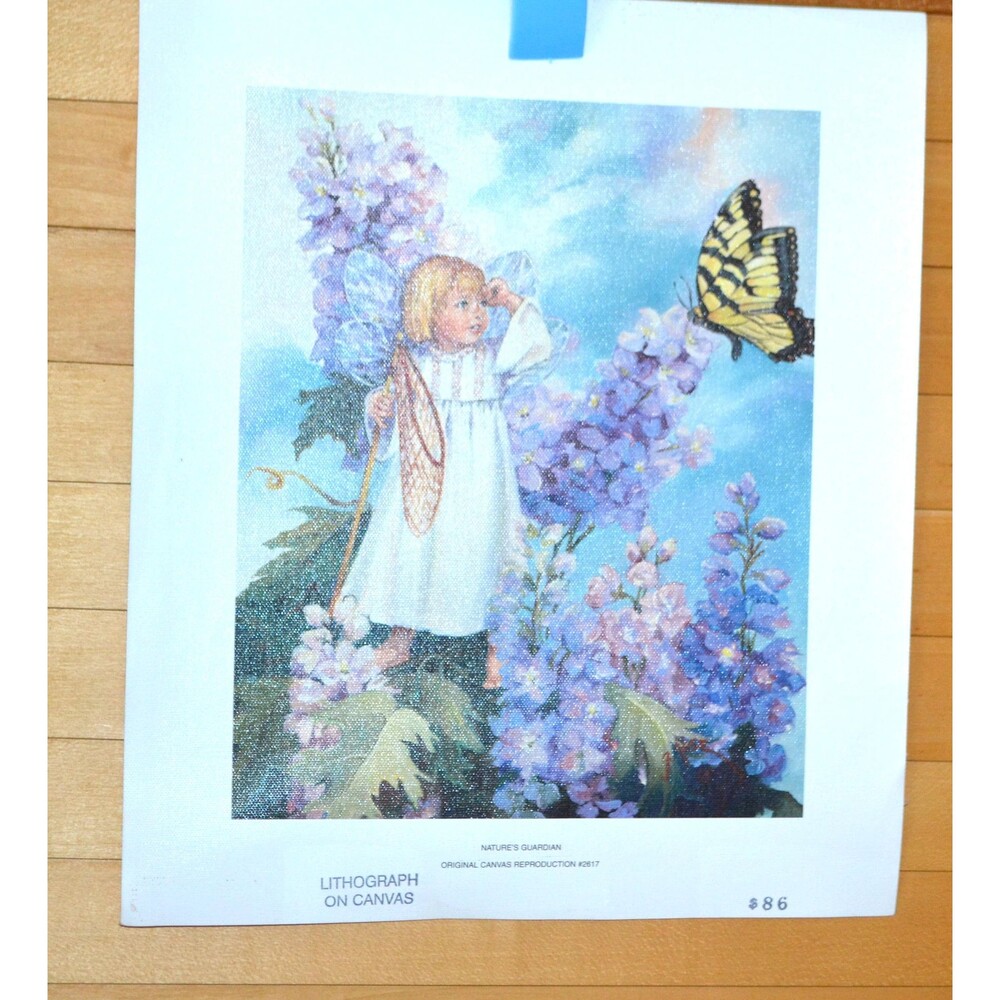 Vintage Natures Guardian Fairy Flowers Butterfly and Beautiful Sky